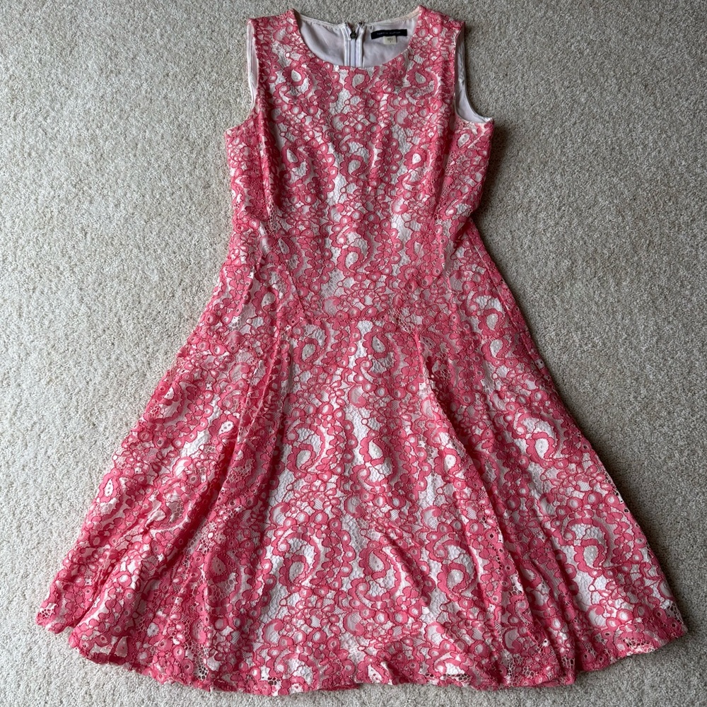 Tommy Hilfiger Pink Lace Midi Fit-and-Flare Dress